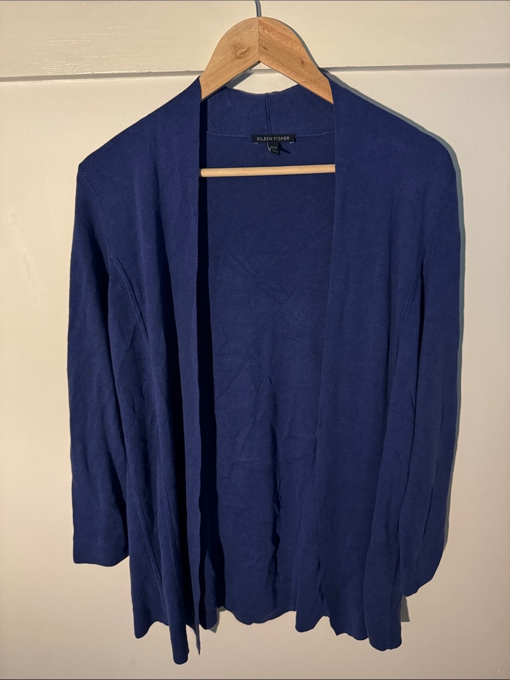 Eileen Fisher Silk Organic Cotton Cardigan Navy Blue Open Front Women’s Size M